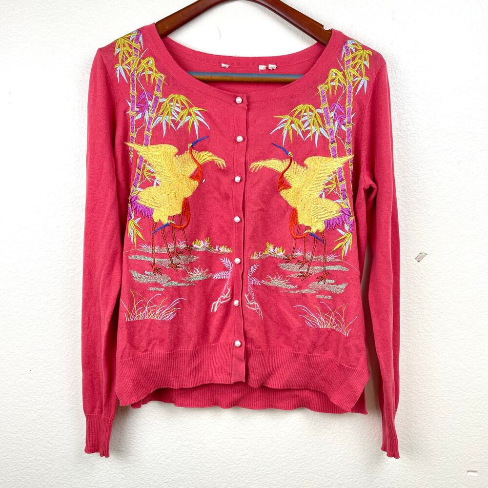 Soft Surroundings Womens Cardigan Sz L Embroidered Cottage Arsty Teacher Asian